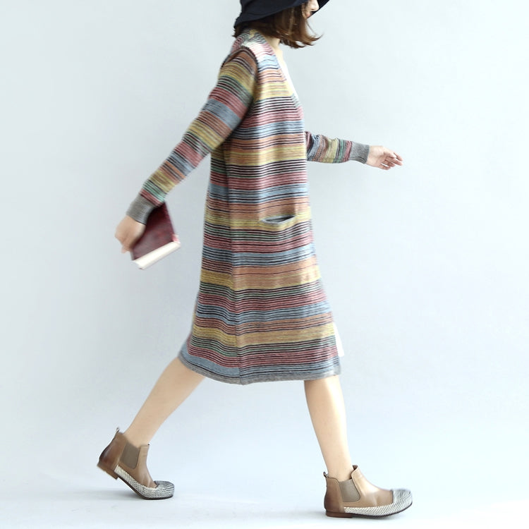 Warm casual knit outwear rainbow baggy loose long sleeve mid sweater cardigans