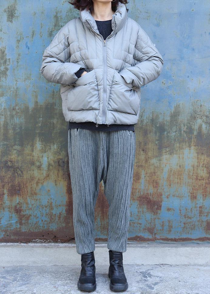 Warm gray overcoat plus size clothing winter jacket stand collar big pockets short winter outwear