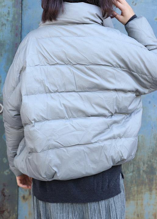 Warm gray overcoat plus size clothing winter jacket stand collar big pockets short winter outwear