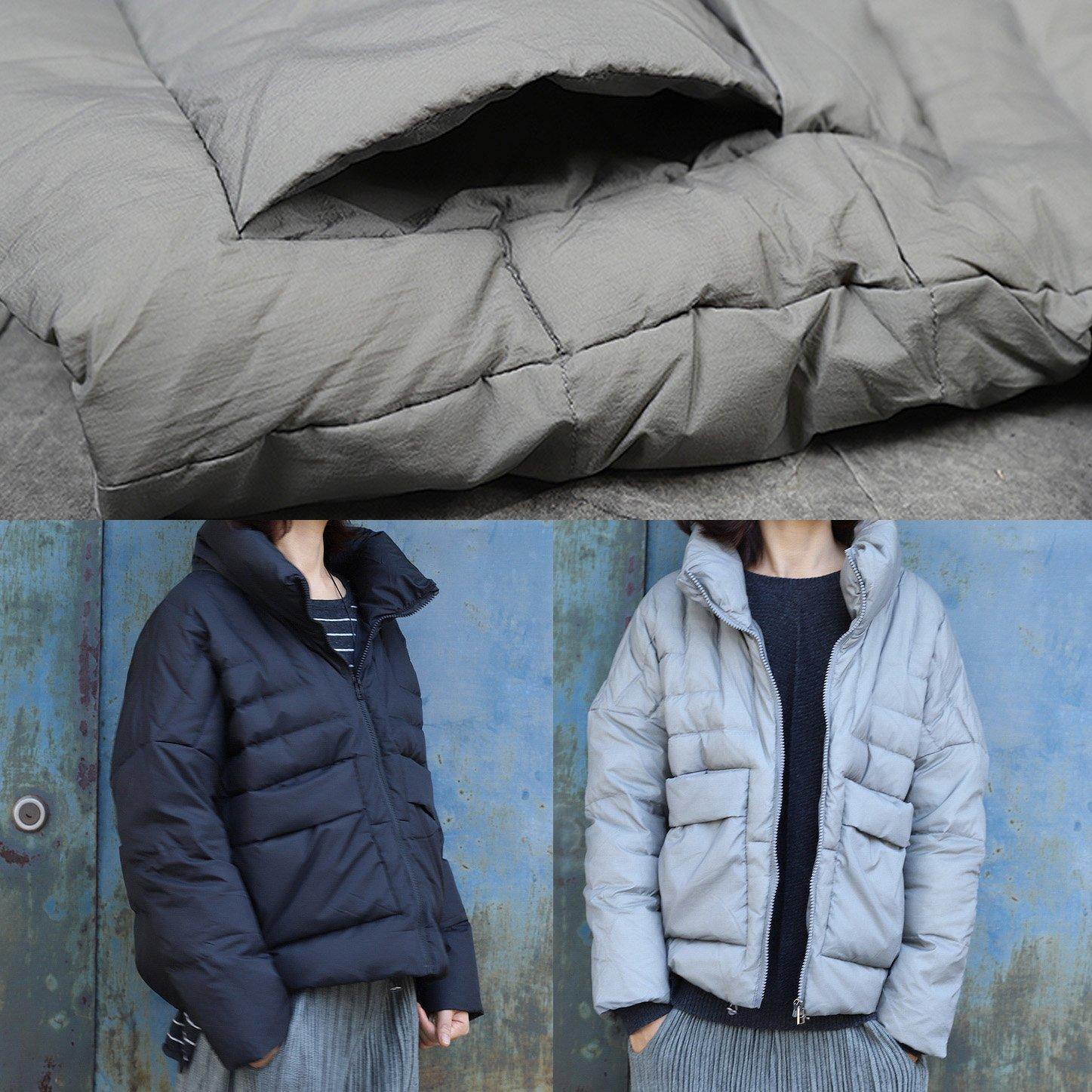 Warm gray overcoat plus size clothing winter jacket stand collar big pockets short winter outwear