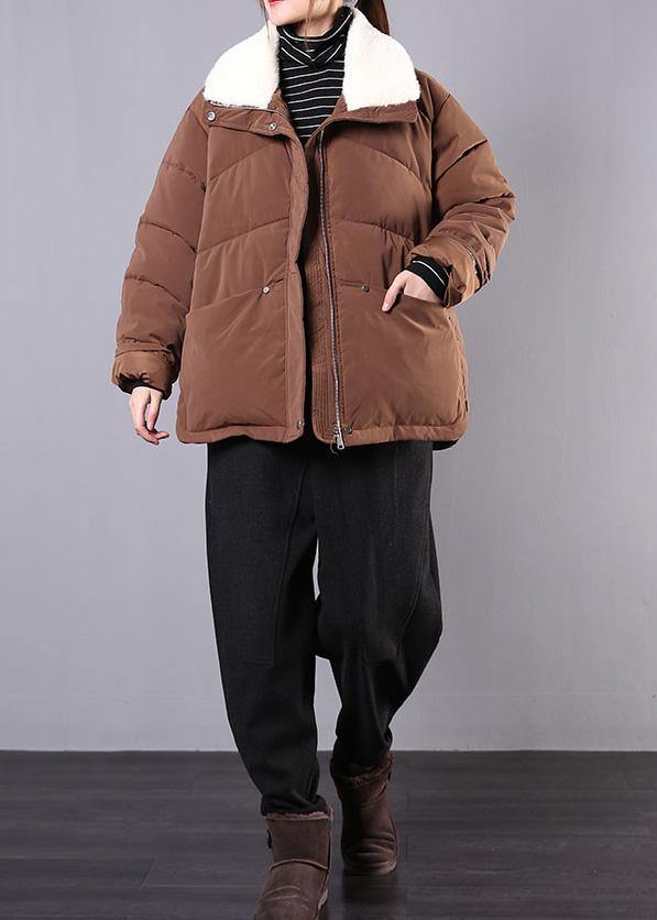 Warm plus size down jacket lapel coats chocolate pockets zippered winter parkas