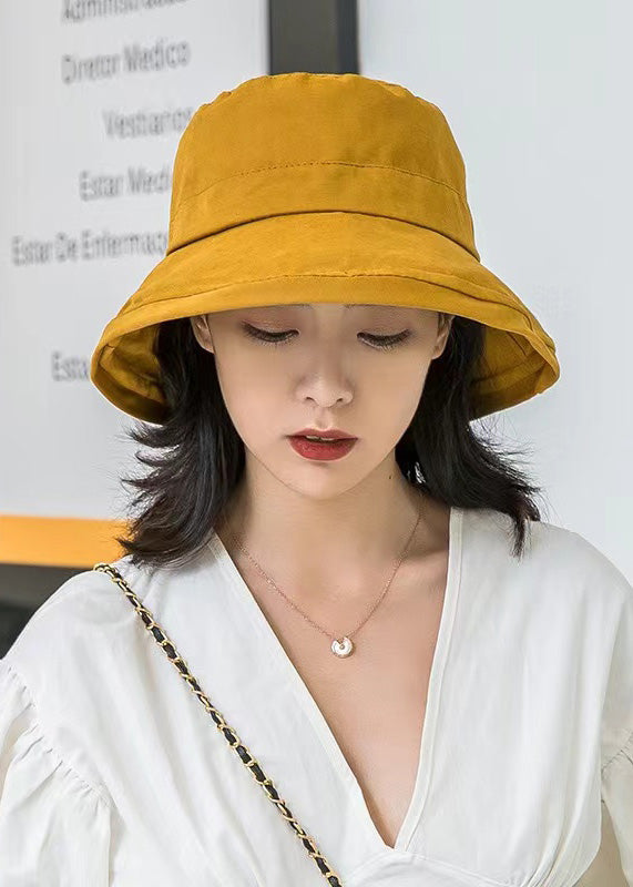 2025 Cute Yellow Cotton Flat Top Bucket Hat