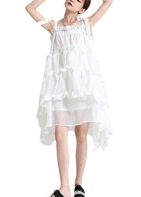 White Asymmetrical Design Patchwork Summer Tiered Party Dress Sleeveless