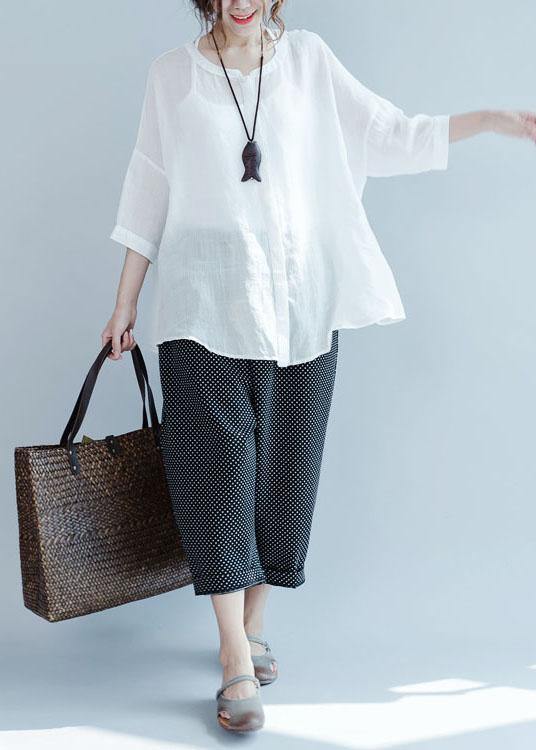 White Button Loose Casual Fall Blouses Three Quarter Sleeve