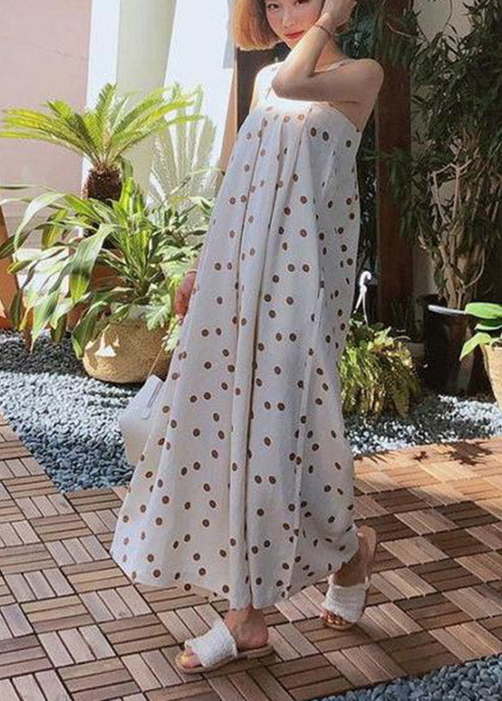 White Slash Neck Dot Chiffon Wide Leg Jumpsuits Summer