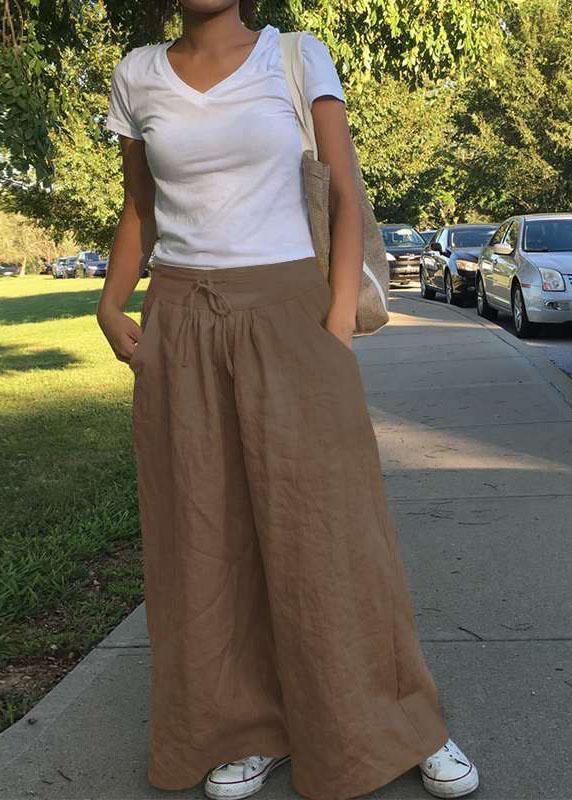 Wide Leg Women Casual Solid Color Loose High Elastic Waist Side Pockets Pants