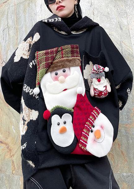 Winter black Christmas design clothes o neck plus size knit sweat tops