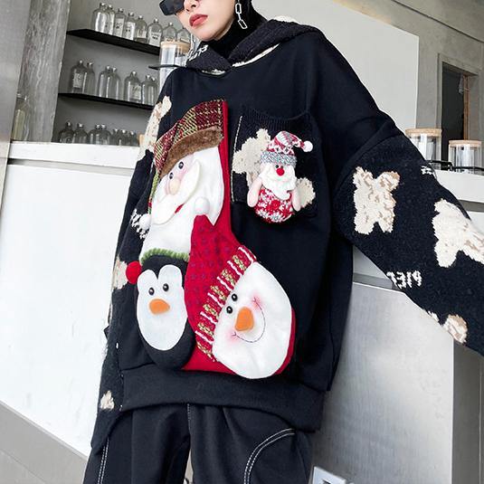 Winter black Christmas design clothes o neck plus size knit sweat tops