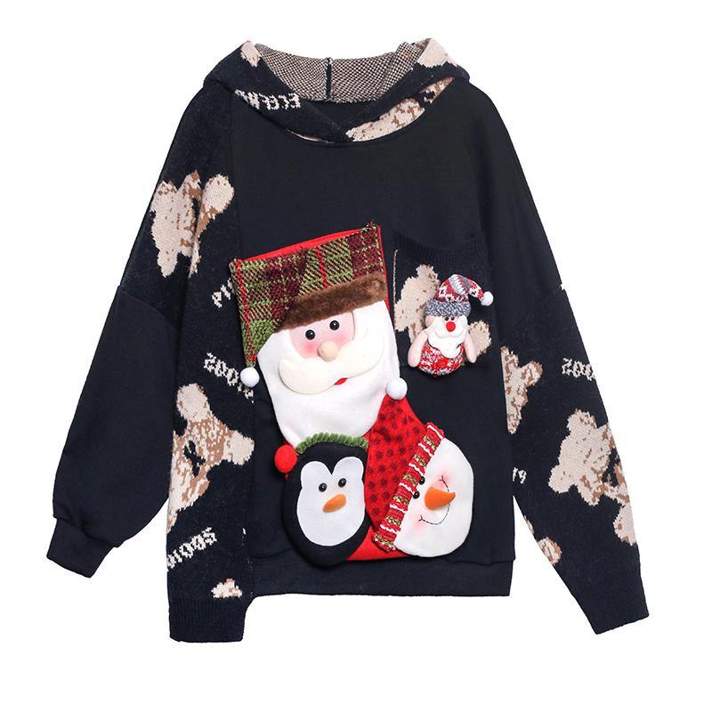 Winter black Christmas design clothes o neck plus size knit sweat tops