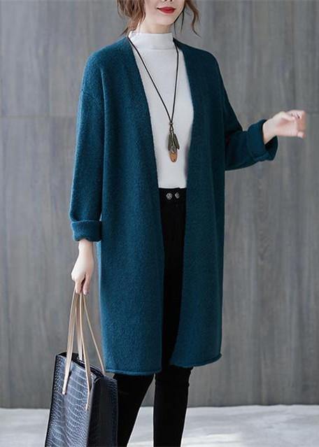 Winter blue knitted outwear plus size clothing fall v neck knitted coat