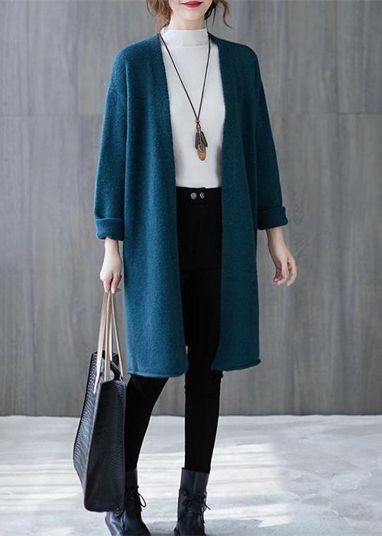 Winter blue knitted outwear plus size clothing fall v neck knitted coat