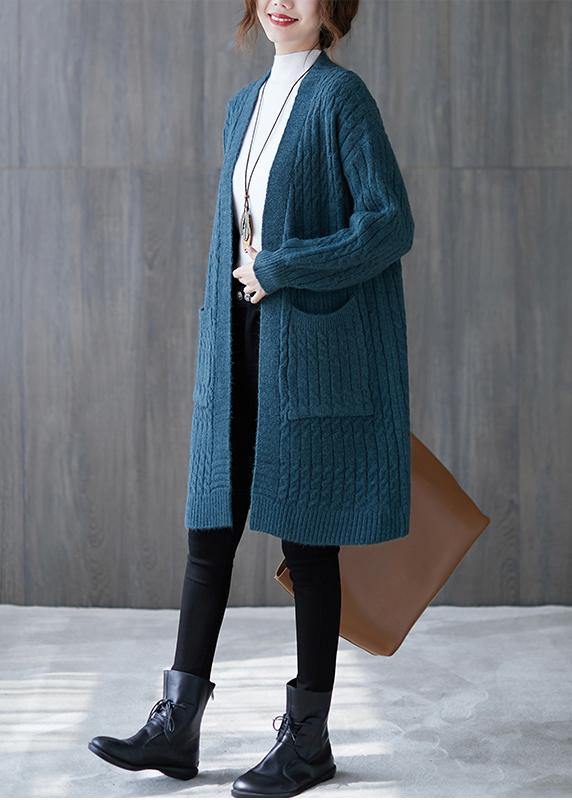 Winter knit sweat tops oversize blue pockets baggy coats