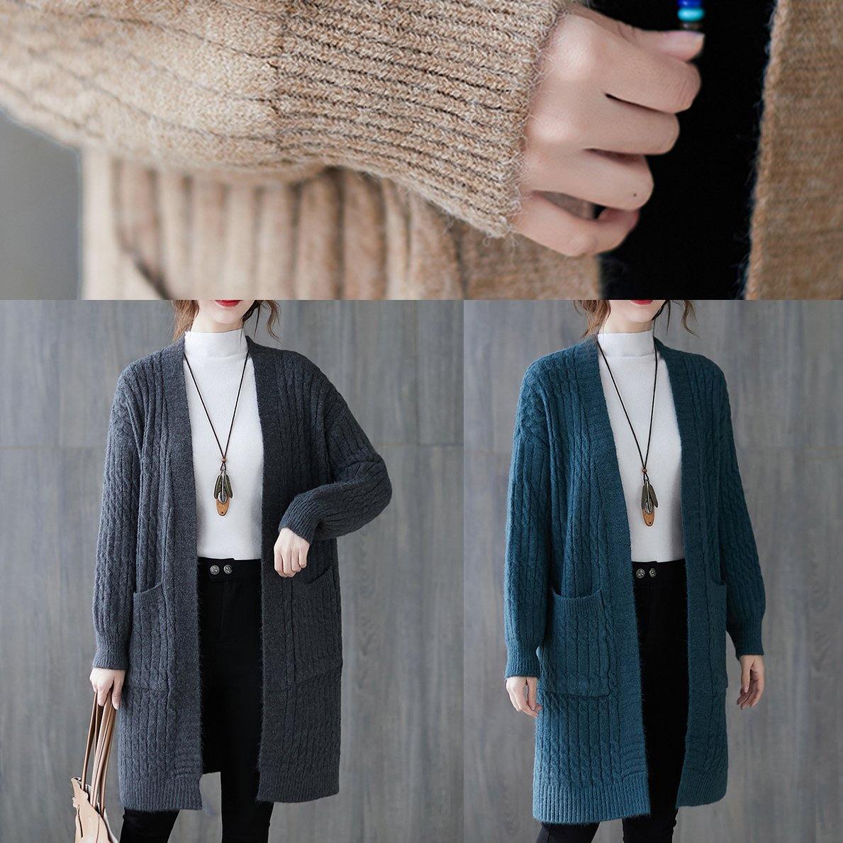 Winter knit sweat tops oversize blue pockets baggy coats