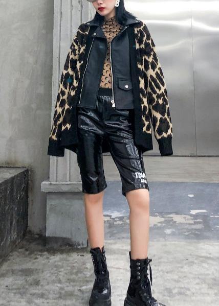 Winter patchwork knit outwear plus size clothing leopard false two pieces knit coats