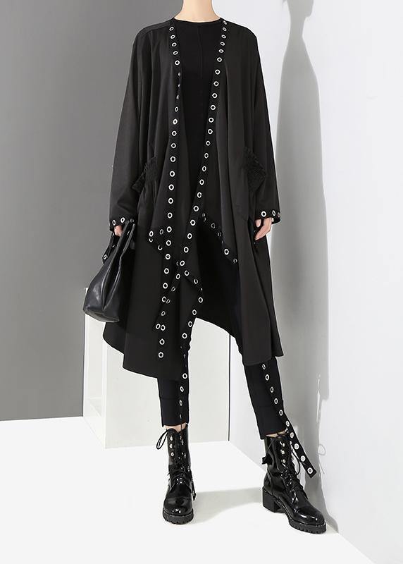 Woman Solid Black Unique Cape Style Coat