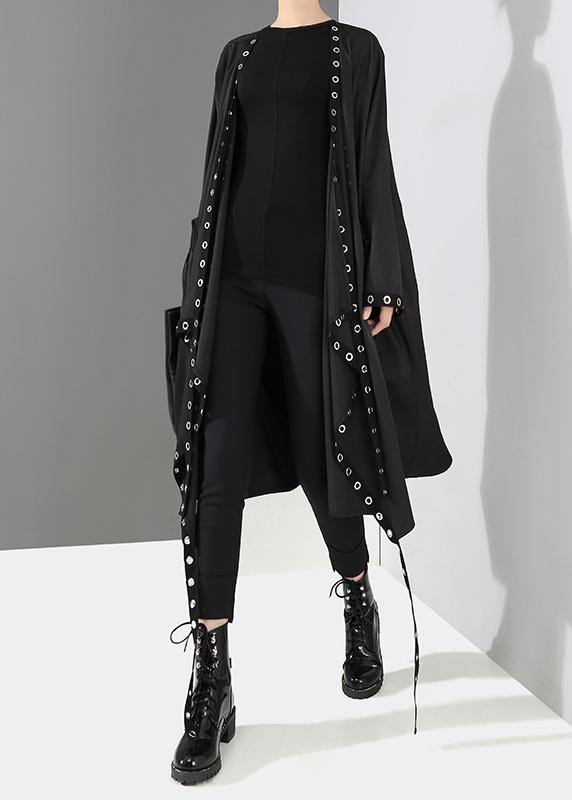 Woman Solid Black Unique Cape Style Coat