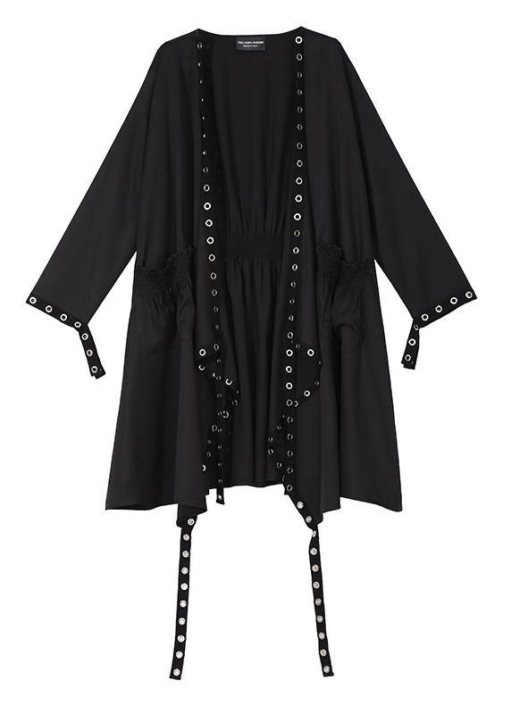 Woman Solid Black Unique Cape Style Coat