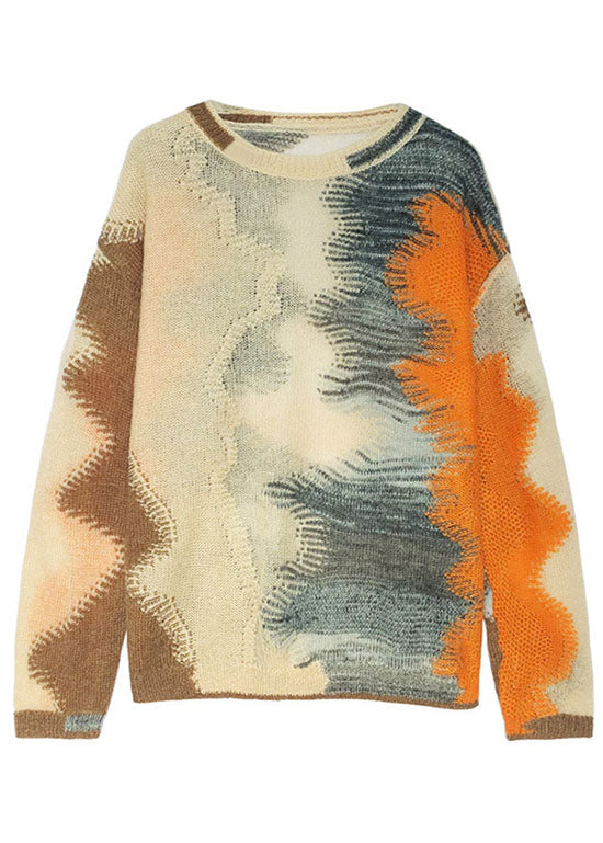 Women Apricot Hollow Out Loose Fall Knit sweaters