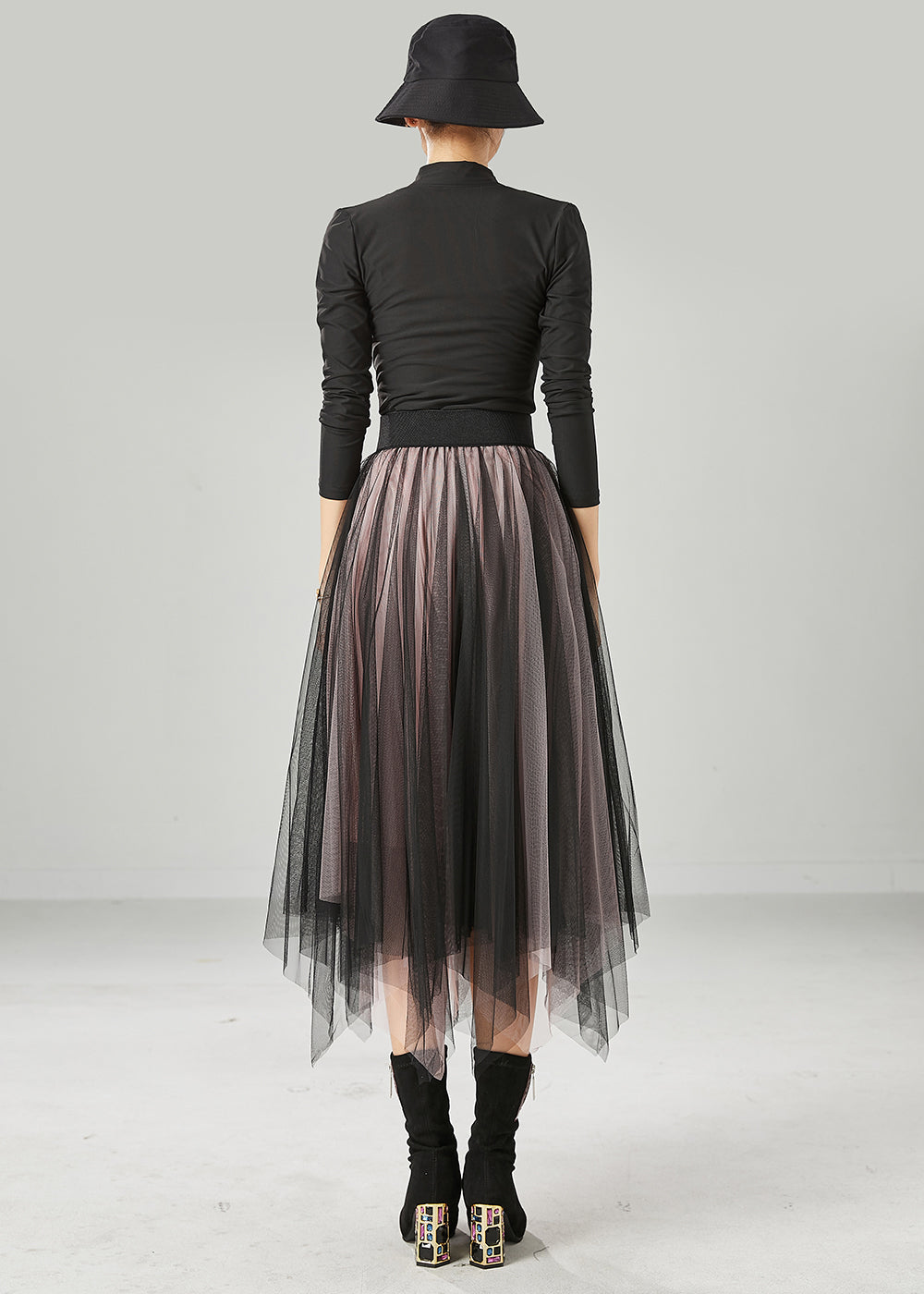 Women Black Asymmetrical Exra Large Hem Tulle Skirt Summer