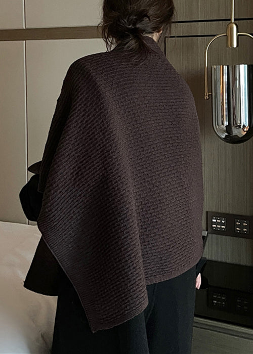 Women Black Button Hollow Out Knit Cape Coats Spring