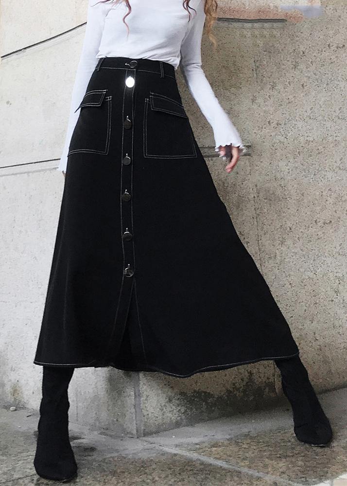 Women Black High Waist Pockets Skirts Summer