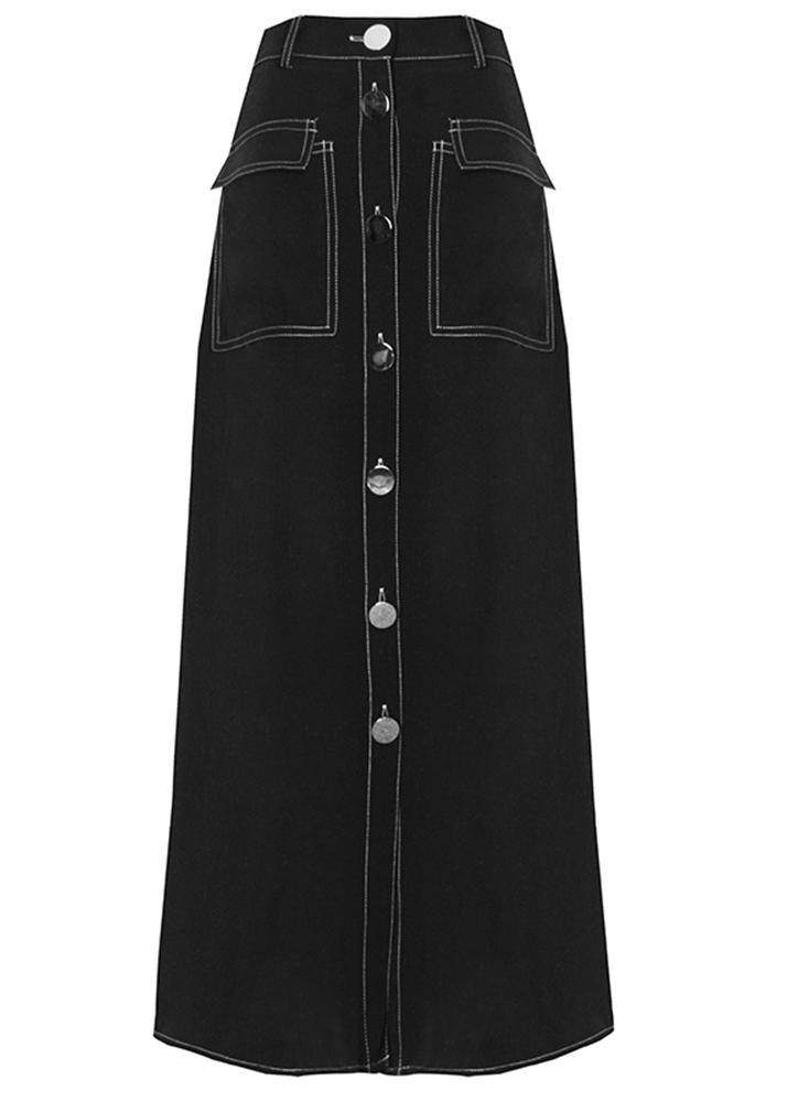 Women Black High Waist Pockets Skirts Summer