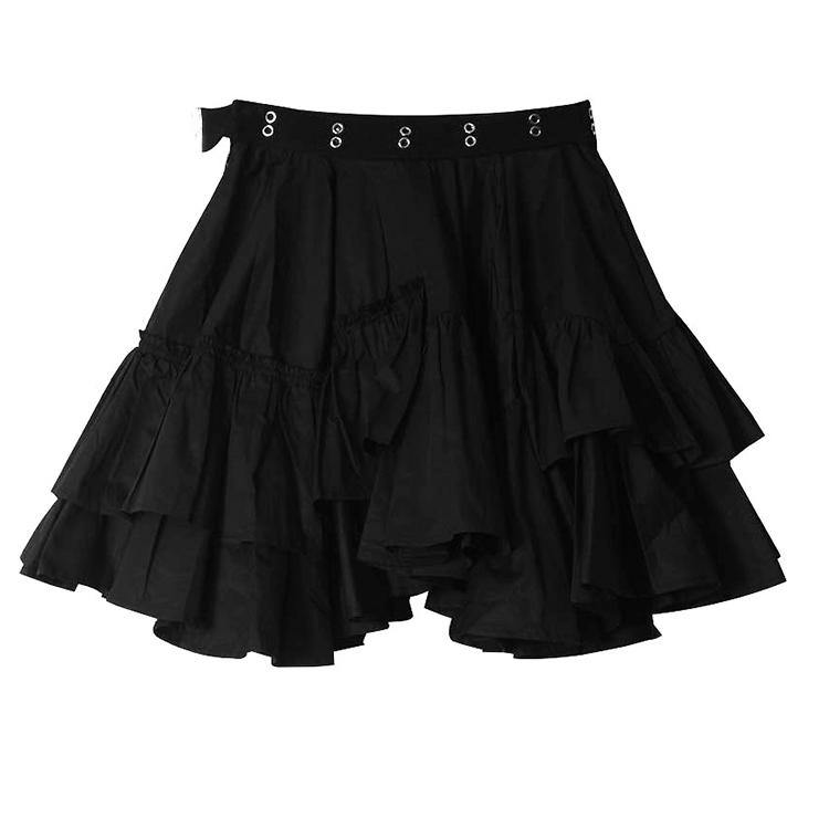 Women Black Ruffles Button Summer Skirts