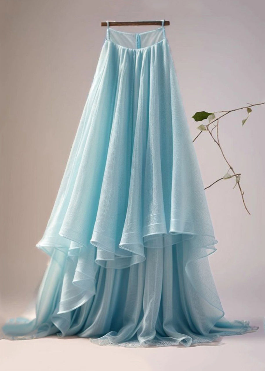 Women Blue Asymmetrical High Waist Tulle Skirt Summer