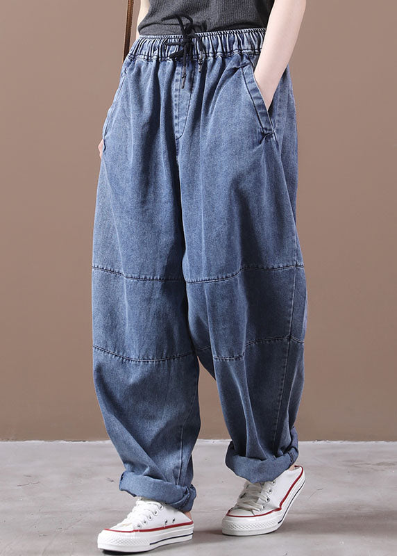 Women Blue Cinched Pockets denim Pants Spring