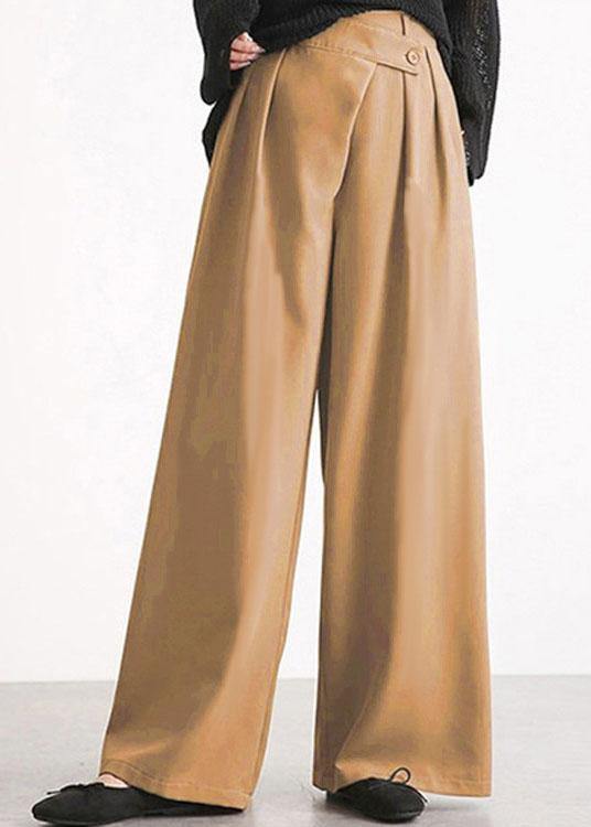 Women Casual Work Cross Button Design Wide Leg Pants