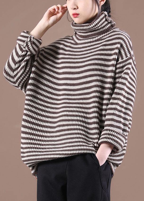 Women Chocolate Striped Long Sleeve Fall Knit Top