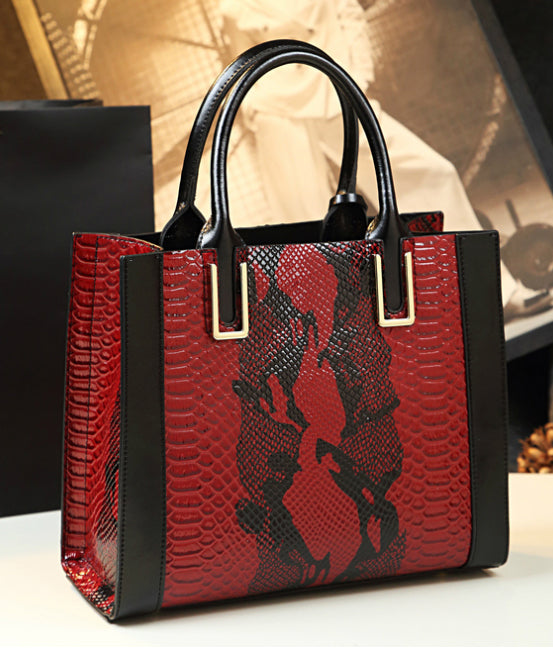 Women Elegant Brown Zircon Calf Leather Tote Handbag