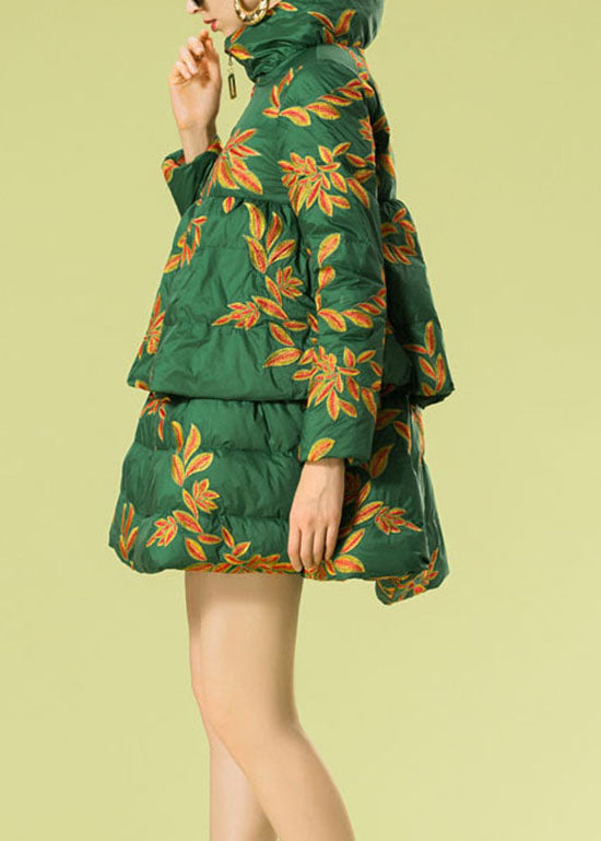 Women Green Embroideried warm Duck Down Winter Coats