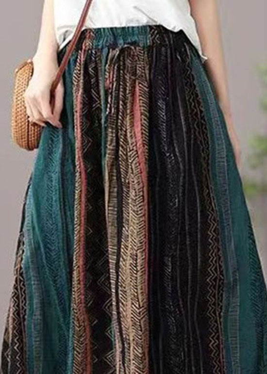 Women Green Wrinkled Patchwork Linen A Line Skirts Summer