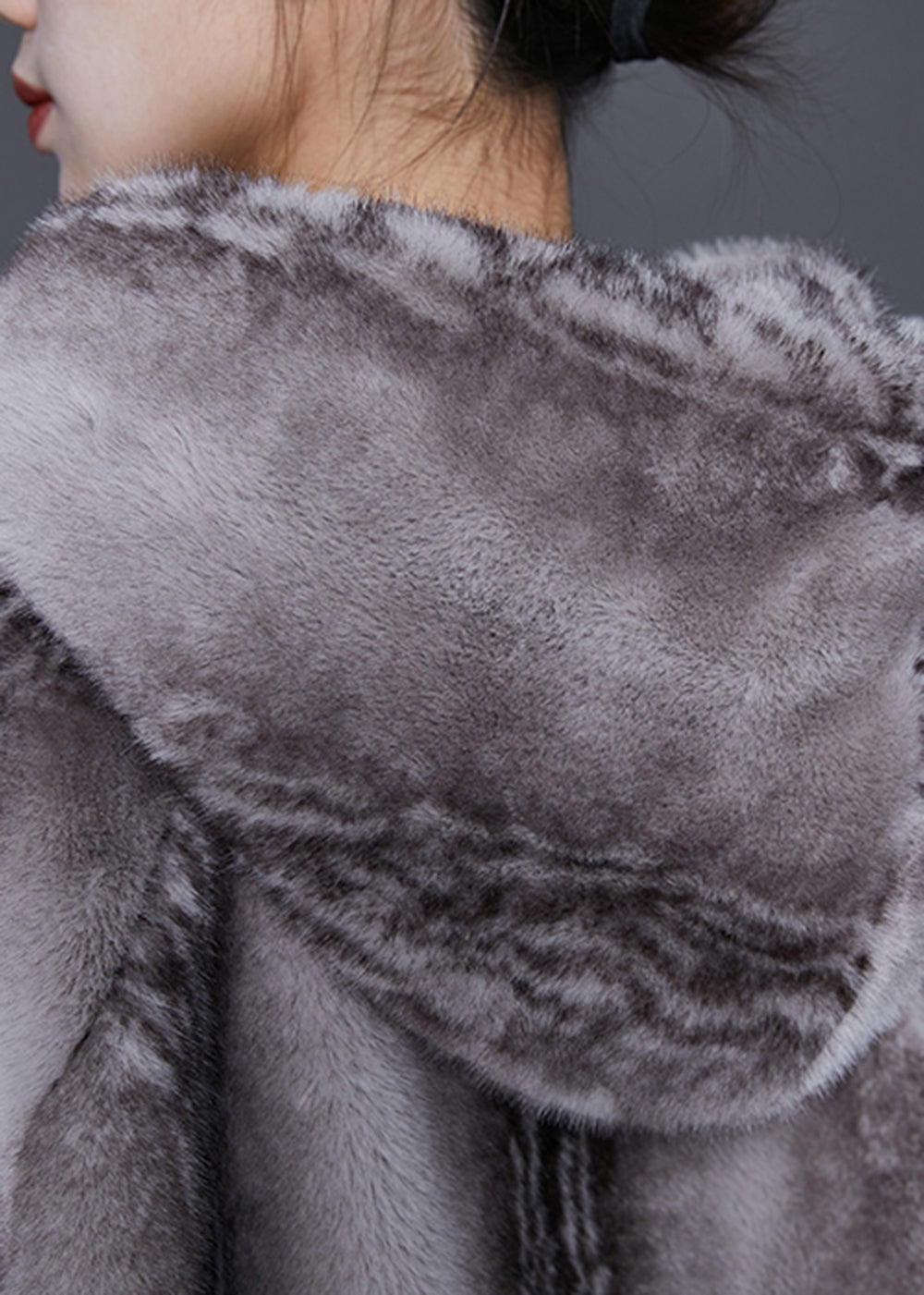 Women Grey Hooded Pockets Mink Velvet Coats Winter