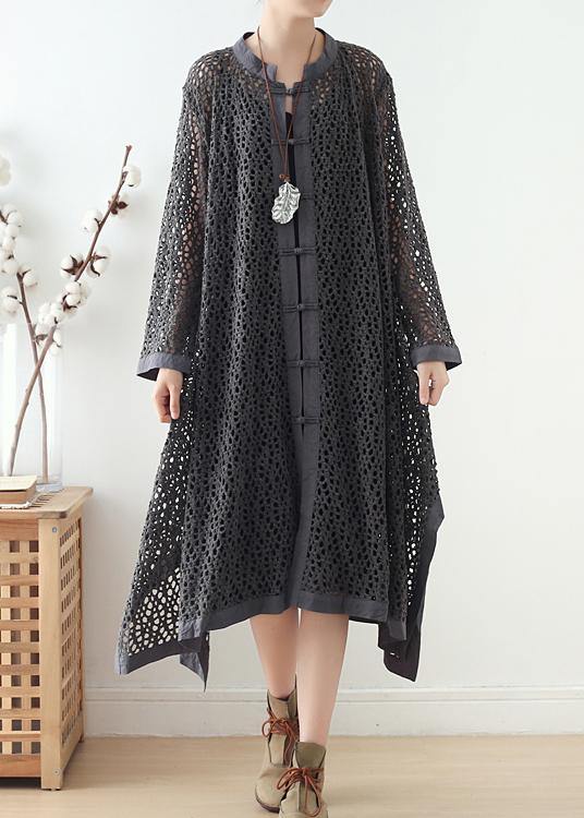 Women Hollow Out  Spring Black Loose Coat