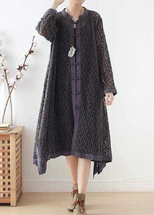 Women Hollow Out  Spring Black Loose Coat