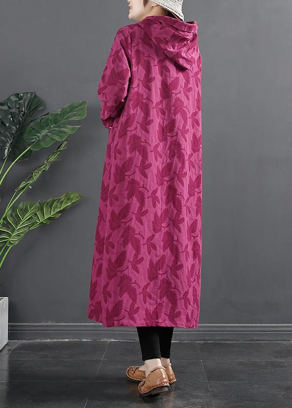 Women Hooded Chinese Button Rose Jacquard Robes Dress