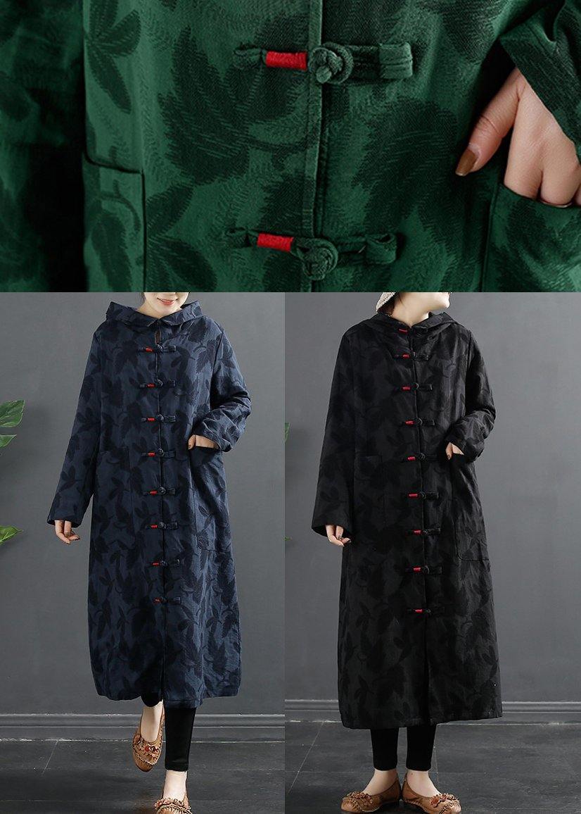 Women Hooded Chinese Button Rose Jacquard Robes Dress