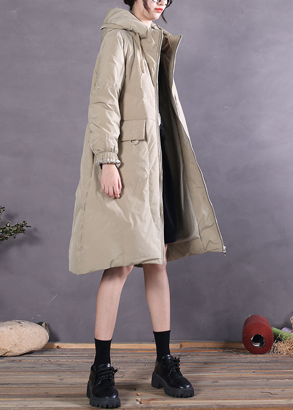 Women Khaki Hooded drawstring Duck Down Winter down coat