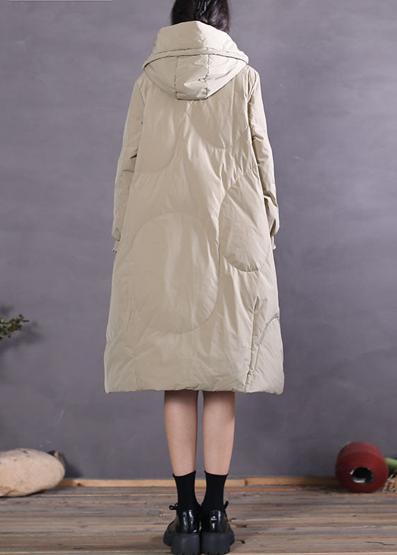 Women Khaki Hooded drawstring Duck Down Winter down coat