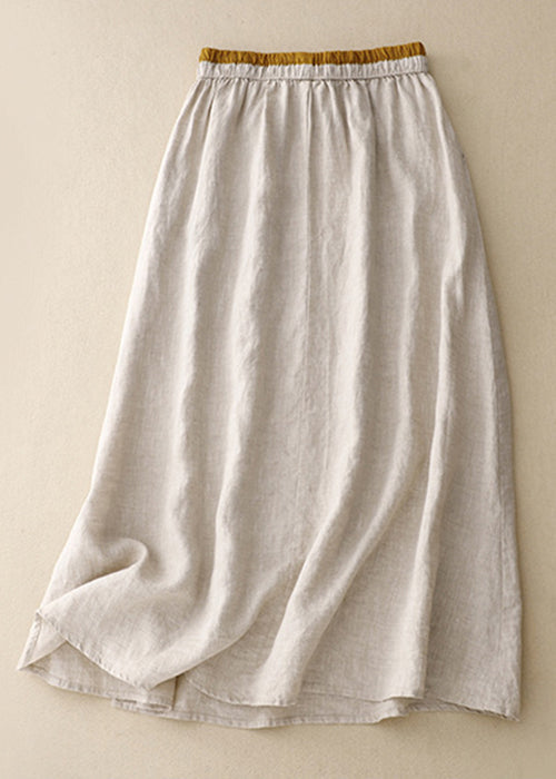 Women Linen Embroidered Elastic Waist Linen Skirts Summer