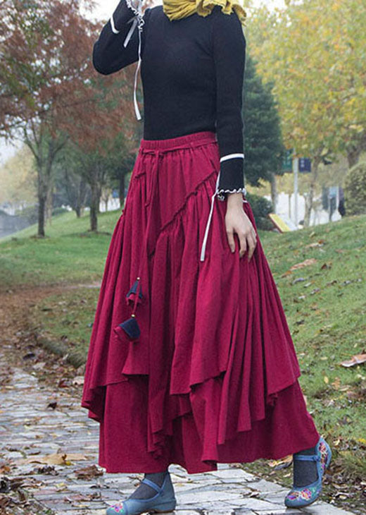 Women Mulberry Asymmetrical drawstring Skirts Spring