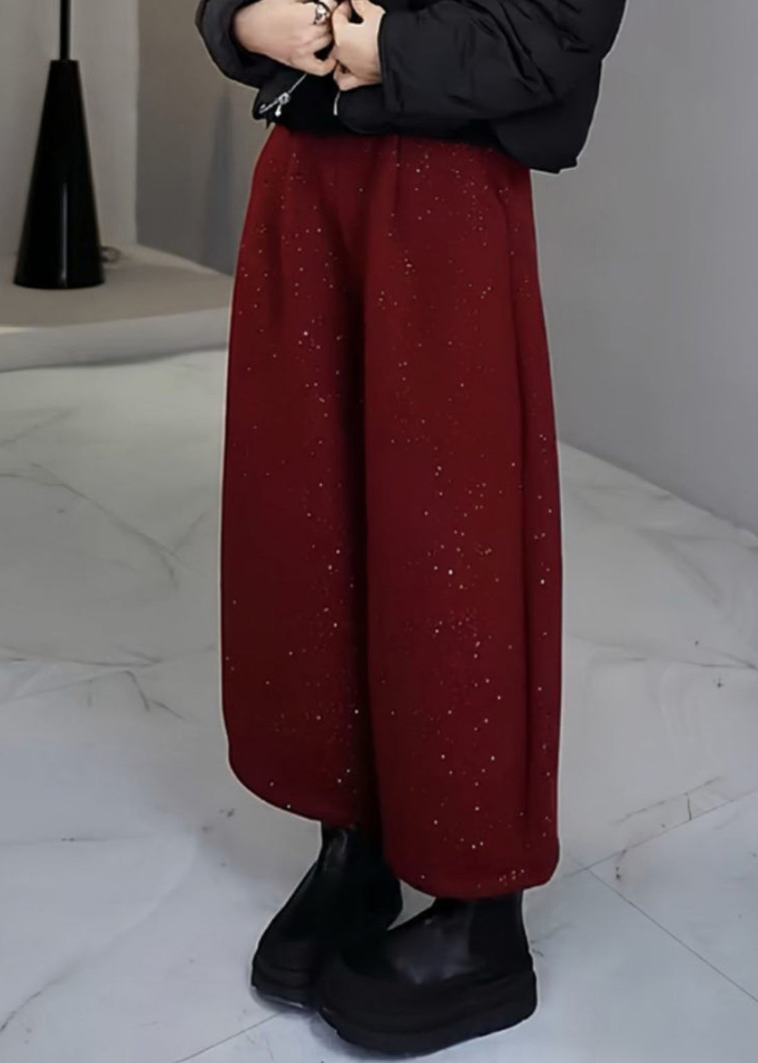 Women Mulberry Sequins Woolen Pants Spring