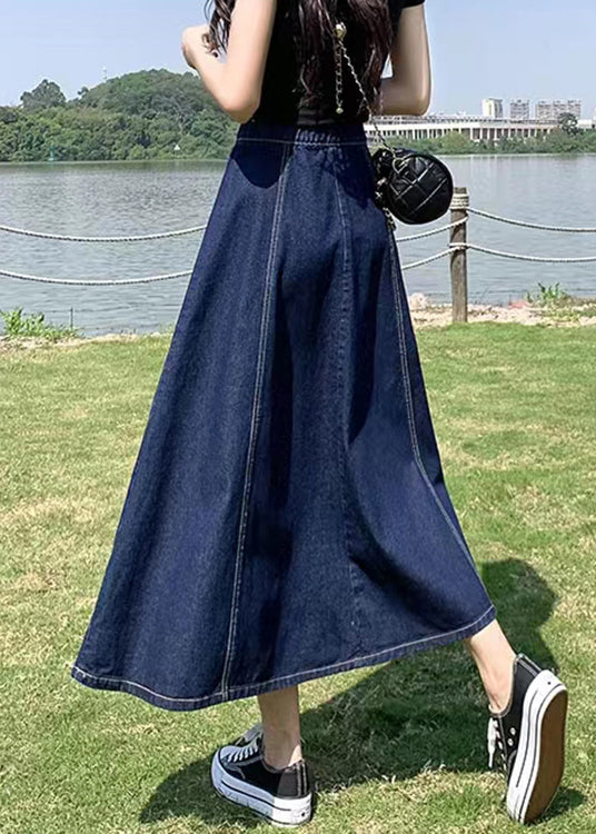 Women Navy High Waist Patchwork Denim A Line Skirts Summe