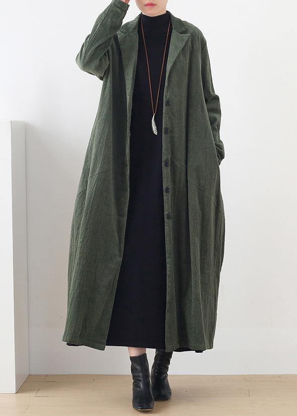 Women Notched patchwork  casual coats women green cotton outwears