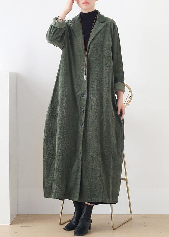 Women Notched patchwork  casual coats women green cotton outwears