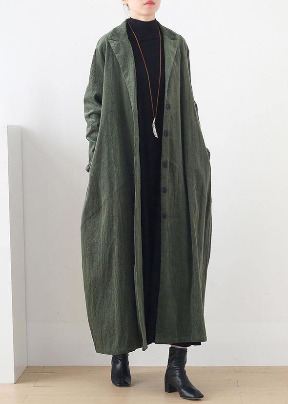 Women Notched patchwork  casual coats women green cotton outwears