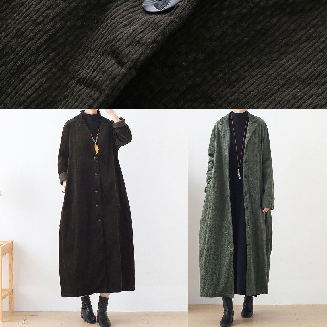 Women Notched patchwork  casual coats women green cotton outwears