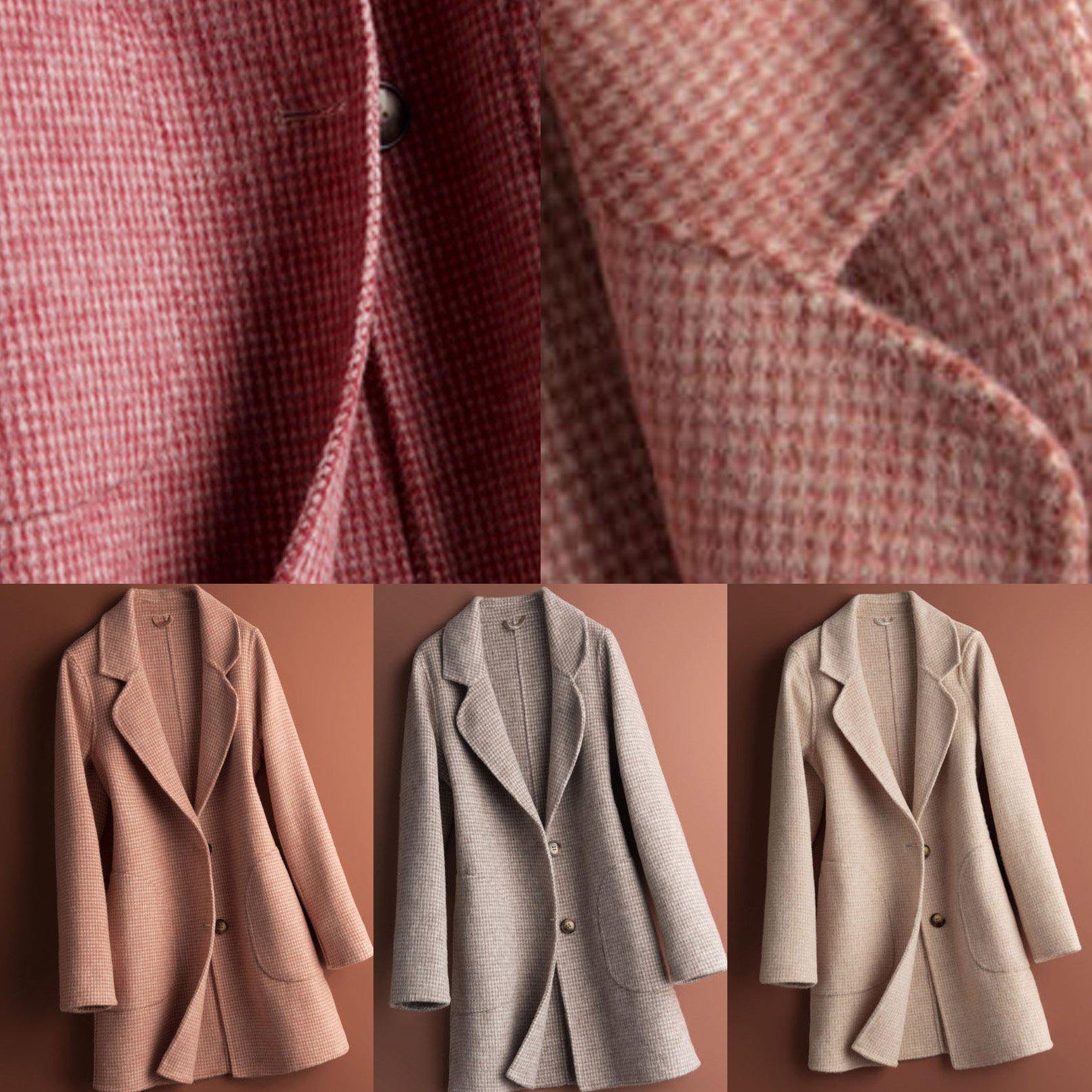 Women Notched pockets Fine clothes For Women pink plaid daily Woolen Coats